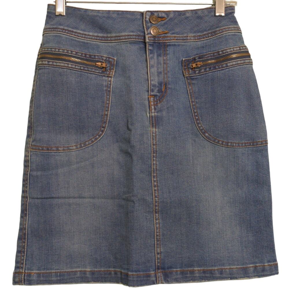 Prana Broadway Skirt Denim Jean True Blue Stretch Organic Pockets 2 New